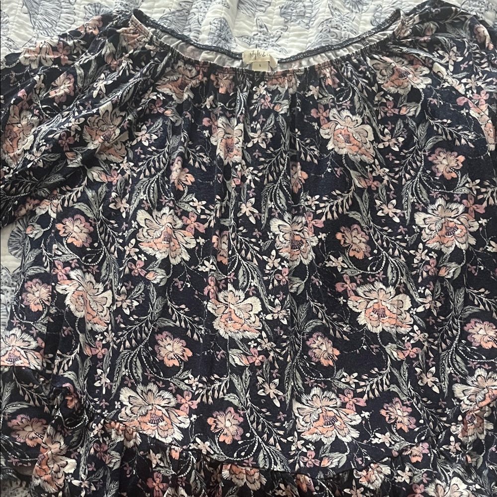 Style & Co. Pink and Orange Ruffled 3/4 Sleeve Blouse